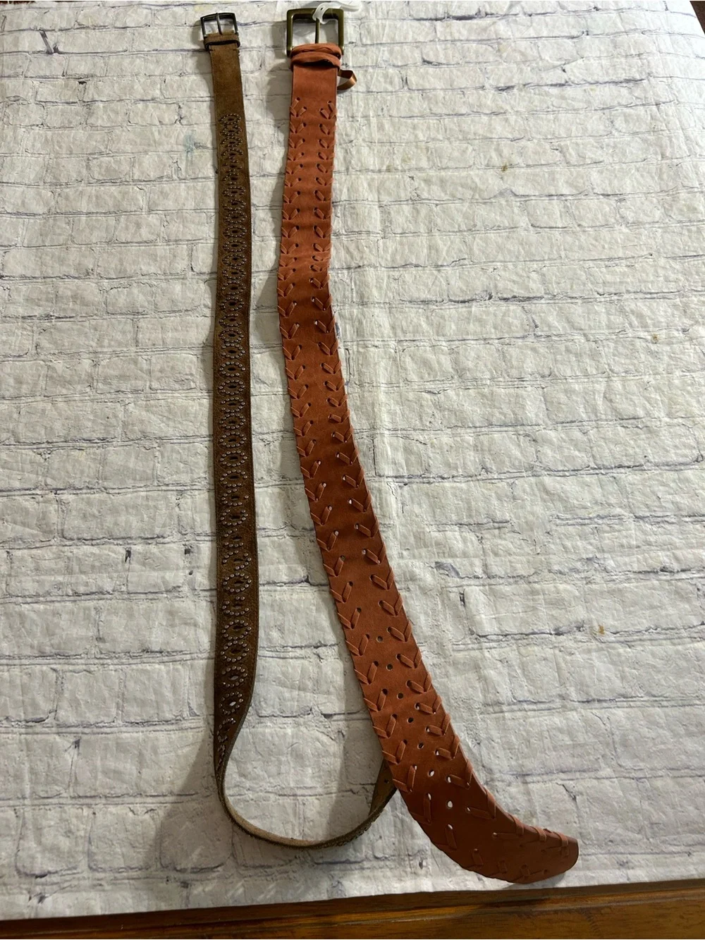 MAURICES WIDE RUST COLOR WOVEN BOHO BELT M/L & SUEDE STUDED BOHO AEO BELT